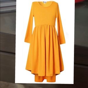 Mirawise Girls Long Sleeve Pleated Swing Casual Twirl Cotton High Low dress